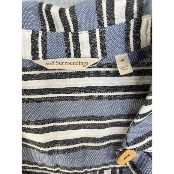 Soft Surroundings Stripe Standout Dress Wood Button Asymmetrical Hem Size M - Picture 3 of 11